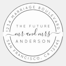 Chic Script Future Mr Mrs Wedding Return Address Ronde Sticker