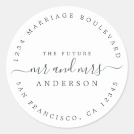 Chic Script Future Mr Mrs Wedding Return Address Ronde Sticker