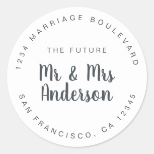 Chic Script Future Mr Mrs Wedding Return Address Ronde Sticker