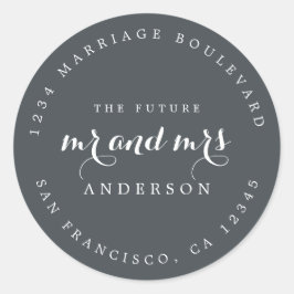 Chic Script Future Mr Mrs Wedding Return Address Ronde Sticker