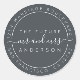 Chic Script Future Mr Mrs Wedding Return Address Ronde Sticker