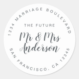 Chic Script Future Mr Mrs Wedding Return Address Ronde Sticker