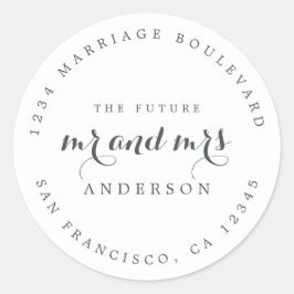 Chic Script Future Mr Mrs Wedding Return Address Ronde Sticker