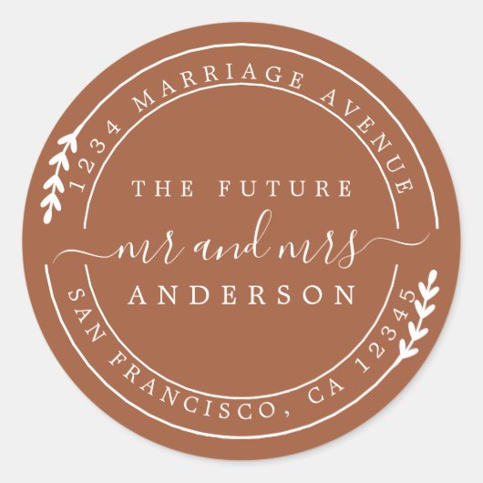 Chic Script Future Mr TerraCotta Return Addres Ronde Sticker (Voorkant)