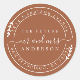 Chic Script Future Mr TerraCotta Return Addres Ronde Sticker