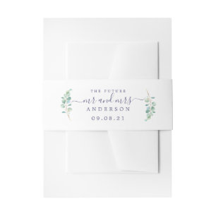 Chic Script Future, Mrs Green Foliage Wedding Uitnodigingen Wikkel