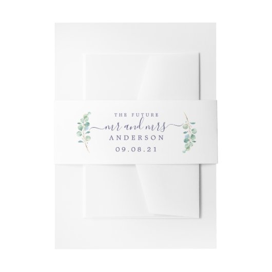 Chic Script Future, Mrs Green Foliage Wedding Uitnodigingen Wikkel (Voorkant Voorbeeld)