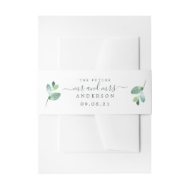 Chic Script Future, Mrs Green Foliage Wedding Uitnodigingen Wikkel