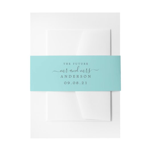 Chic Script Future Mrs Pastel Blue Wedding Uitnodigingen Wikkel (Voorkant Voorbeeld)