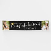 Chic Script GEFELICITEERD Foto Afstuderen Zwart Spandoek (Horizontaal)