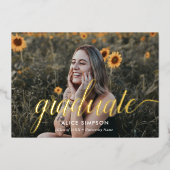 Chic Script Girly Photo Afstuderen Folie Uitnodiging (Voorkant)