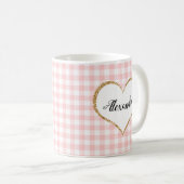 Chic Script Girly Pink White Gingham Custom Name Koffiemok (Voorkant rechts)