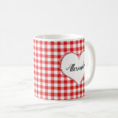 Chic Script Girly Red White Gingham Custom Name Koffiemok (Voorkant rechts)
