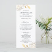 Chic Script Gold Floral Roos Simple Wedding Programmakaart (Staand voorkant)
