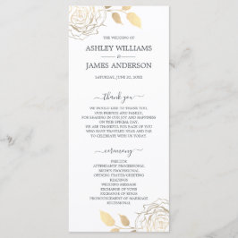Chic Script Gold Floral Roos Simple Wedding Programmakaart