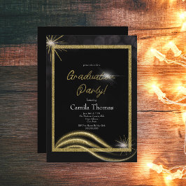 Chic Script Gold Glitter Gradution Party Kaart