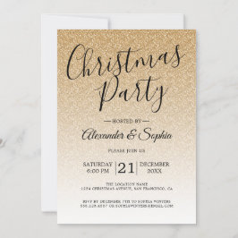 Chic Script Gold Glitter Ombre kerstparty Kaart