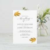 Chic Script Gold Leaf Minimal Wedding Kaart (Staand voorkant)