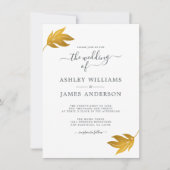 Chic Script Gold Leaf Minimal Wedding Kaart (Voorkant)