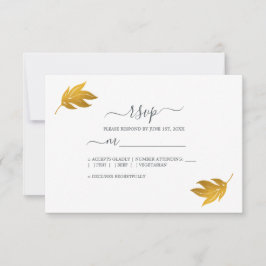 Chic Script Gold Leaf Simple Wedding RSVP Kaartje