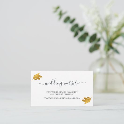 Chic Script Gold Leaf Wedding Website Informatiekaartje (Staand voorkant)