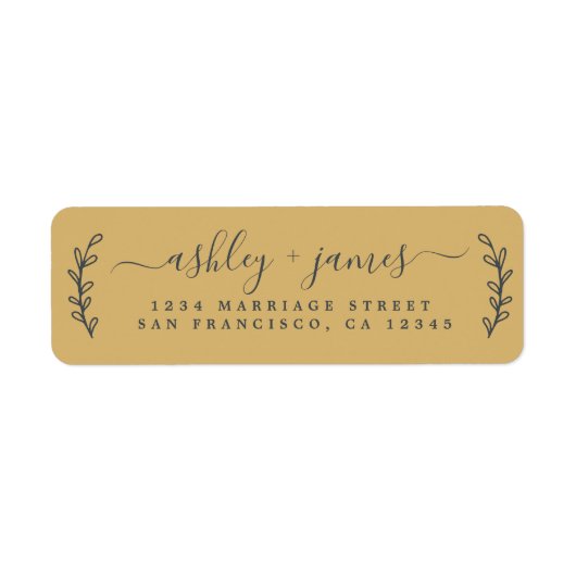 Chic Script Gold Yellow Weduwingadres Etiket (Voorkant)