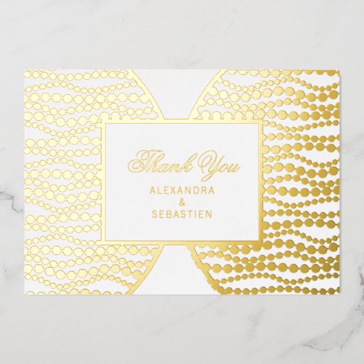 Chic Script Golden Pearls Gold Foil Hartelijk dank Folie Uitnodiging (Voorkant)