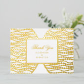Chic Script Golden Pearls Gold Foil Hartelijk dank Folie Uitnodiging (Staand Voorkant)