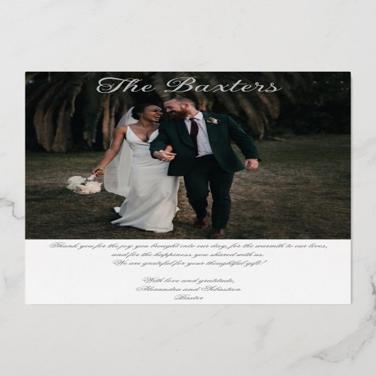 Chic Script Golden Pearls Gold Foil Hartelijk dank Folie Uitnodiging (Achterkant)