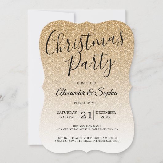 Chic script goud glitter ombre kerstfeest kaart (Voorkant)