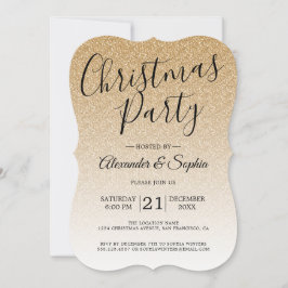 Chic Script Goud Glitter Ombre Kerstfeest Party Kaart