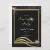 Chic Script Gouden Glitter Afstudeerfeest Kaart (Voorkant)