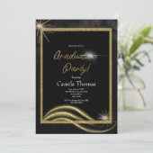 Chic Script Gouden Glitter Afstudeerfeest Kaart (Staand voorkant)