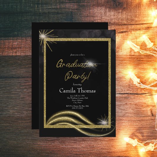 Chic Script Gouden Glitter Afstudeerfeest Kaart