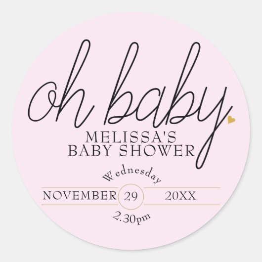 Chic script gouden hart babemeisjesfeest oh baby ronde sticker (Voorkant)