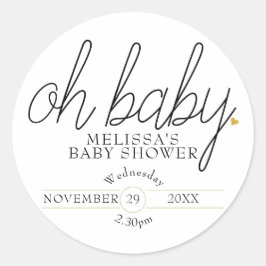 Chic script gouden hart baby shower oh baby ronde sticker