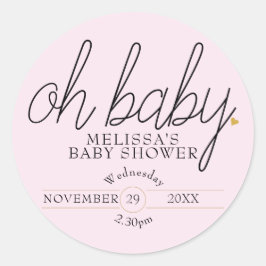 Chic script gouden hart babymens shower oh baby ronde sticker