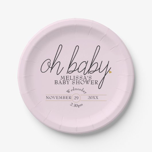 Chic script gouden hart babyshower oh baby papieren bordje (Voorkant)