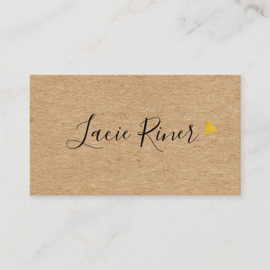 Chic Script Gouden Hart Rustieke Kraft Visitekaartje (Voorkant)