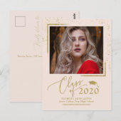 Chic Script Grad Aankondiging Feestelijke Gouden G Briefkaart (Voorkant / Achterkant)