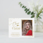 Chic Script Grad Aankondiging Festive Goud Glitter Briefkaart (Staand voorkant)
