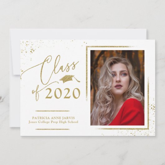 Chic Script Grad aankondiging Goud Glitter Foto (Voorkant)