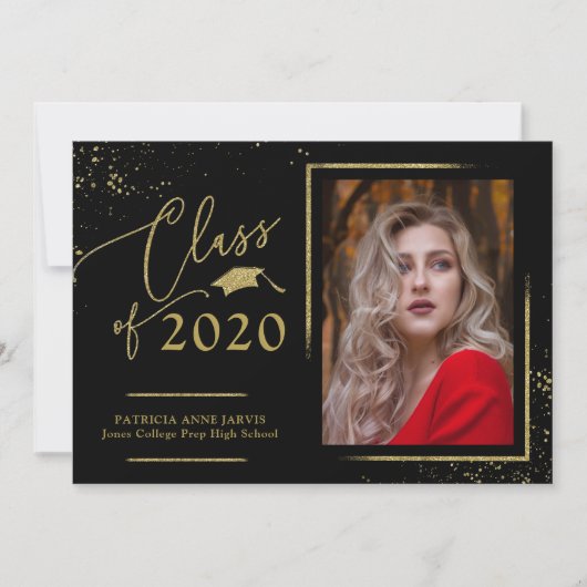 Chic Script Grad aankondiging Goud Glitter Foto (Voorkant)