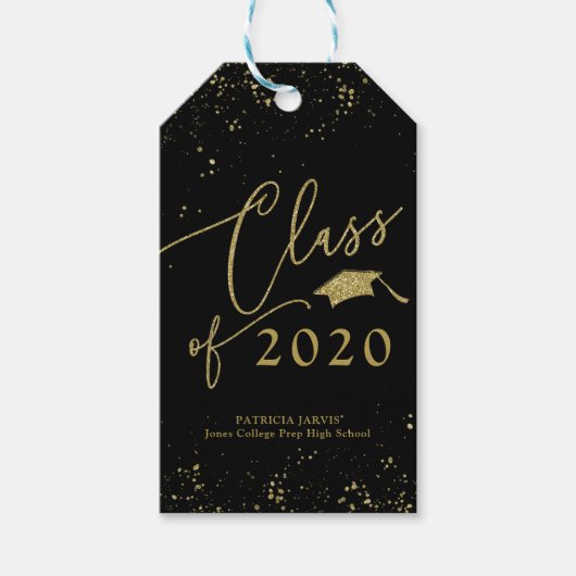 Chic Script Grad aankondiging goud glitters Cadeaulabel (Voorkant)
