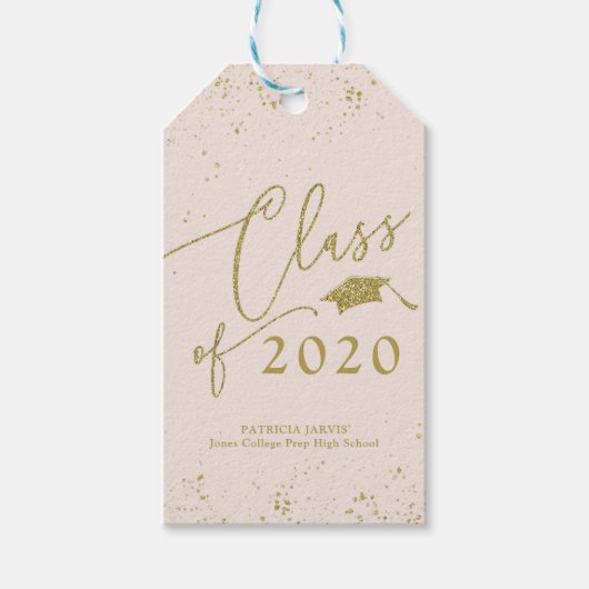 Chic Script Grad aankondiging goud glitters Cadeaulabel (Voorkant)