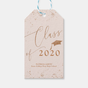Chic Script Grad aankondiging Roze Gouden Glitters Cadeaulabel