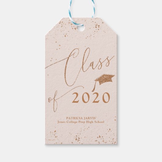 Chic Script Grad aankondiging Roze Gouden Glitters Cadeaulabel (Voorkant)