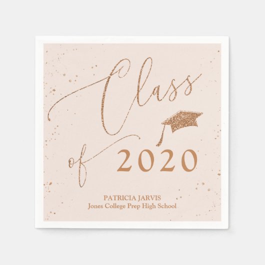 Chic Script Grad aankondiging Roze Gouden Glitters Servet (Voorkant)