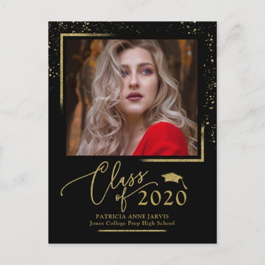 Chic Script Grad Afstudeeraankondiging Feestelijke Briefkaart (Voorkant)