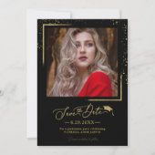 Chic Script Grad Feest Bewaar De Datum Goud Glitte Kaart (Voorkant)